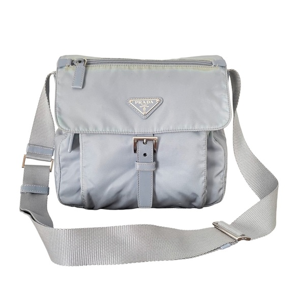 Prada Handbags - Prada blue nylon triangle logo vela crossbody bag